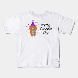 happy friendship day brown teddy bear illustration Kids T-Shirt